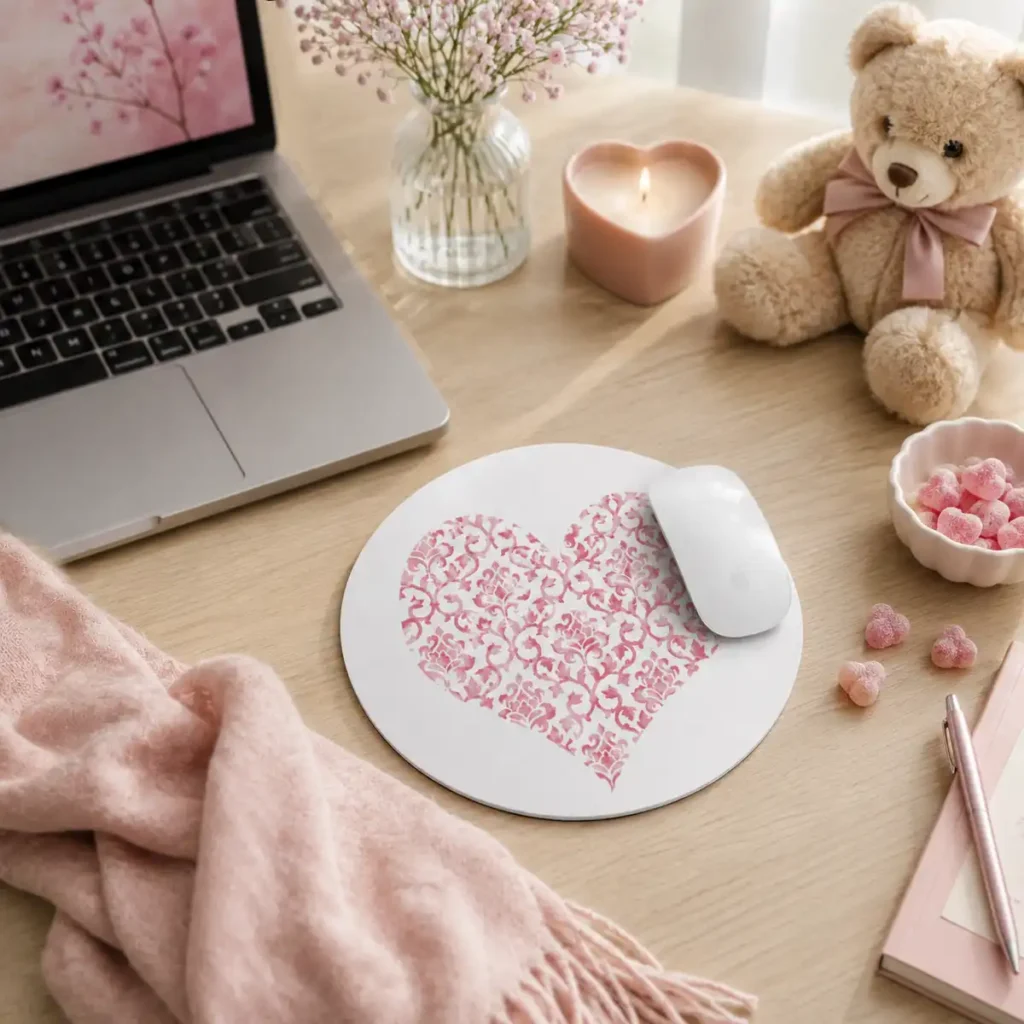 Pink Heart Mouse Pad