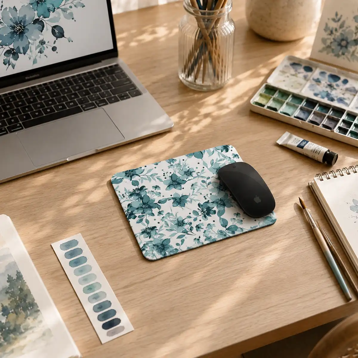 Teal Blossom Mouse Pad