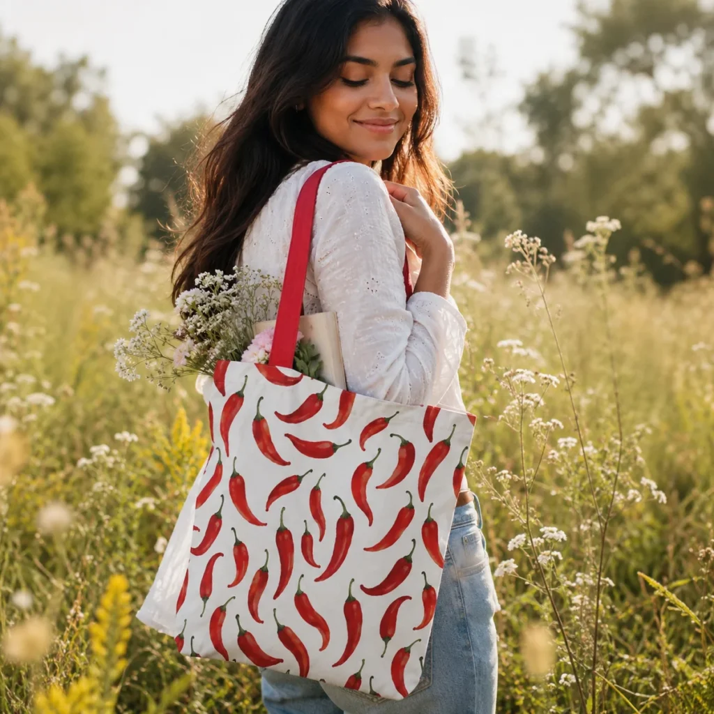 Red Chili Tote Bag With Zipper