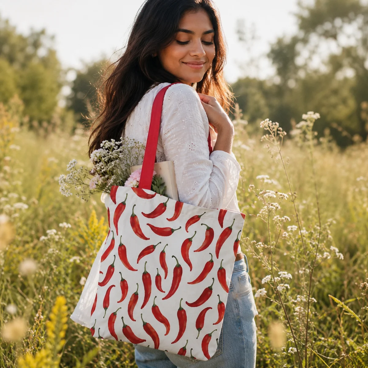 Red Chili Tote Bag With Zipper