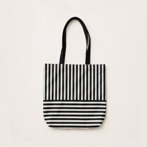 Black Striped Tote Bag With Zipper