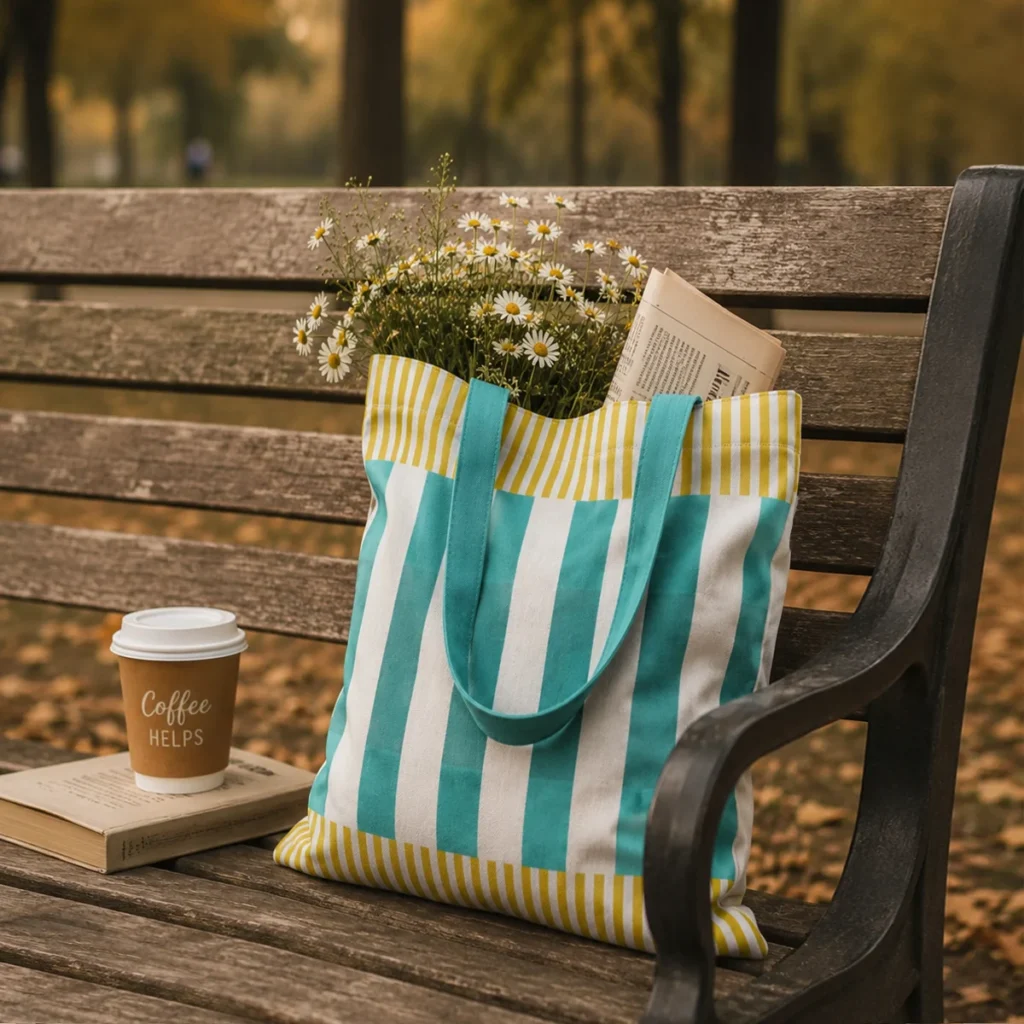 Citrus Stripe Tote Bag With Zipper