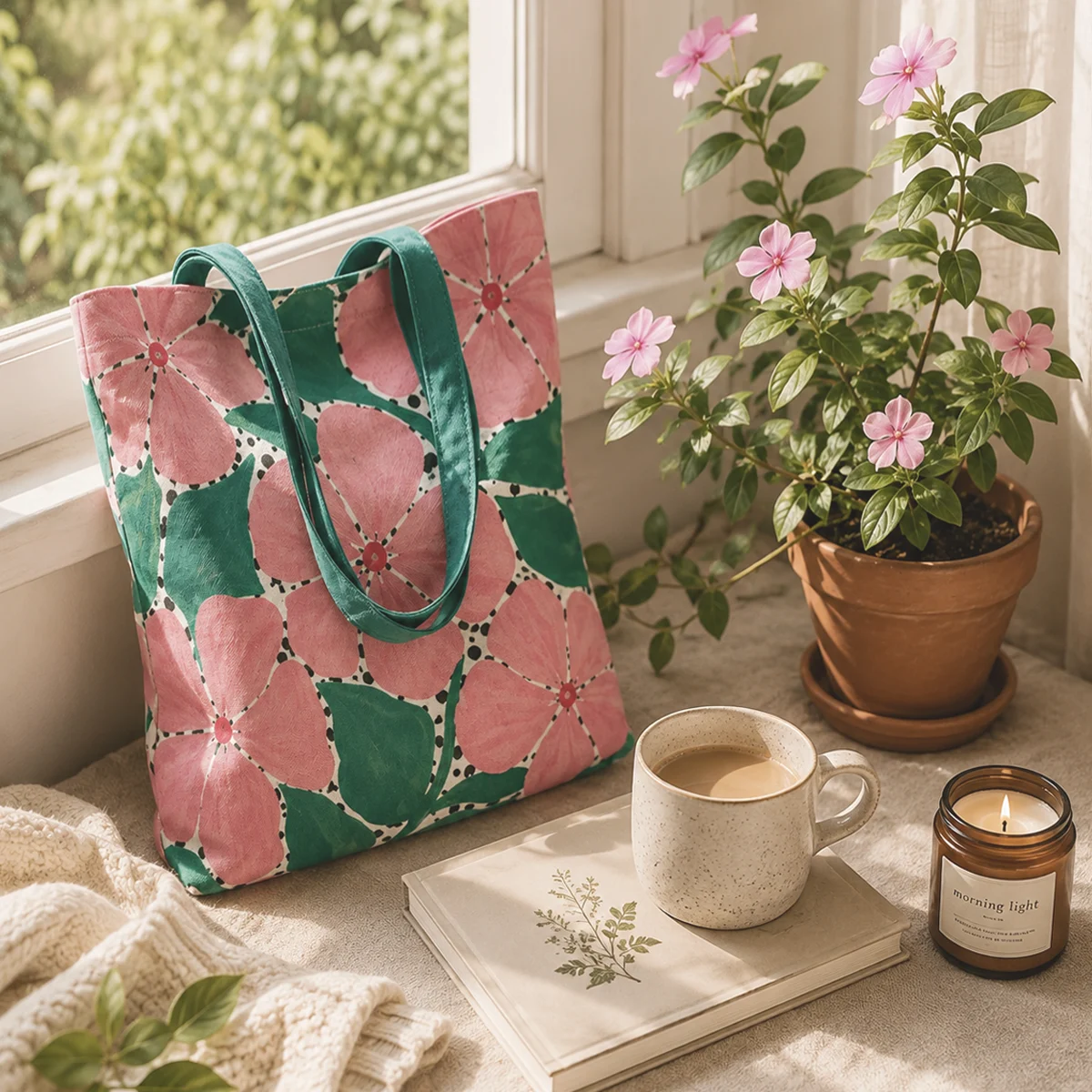Vinca Flower Tote Bag With Zipper