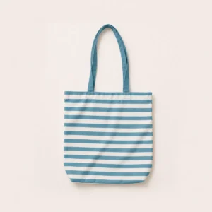 Light Blue Stripe Tote Bag With Zipper