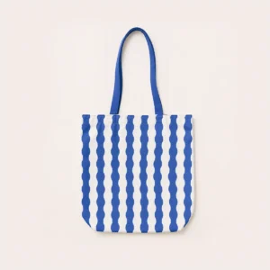 Navy Wavy Tote Bag With Zipper