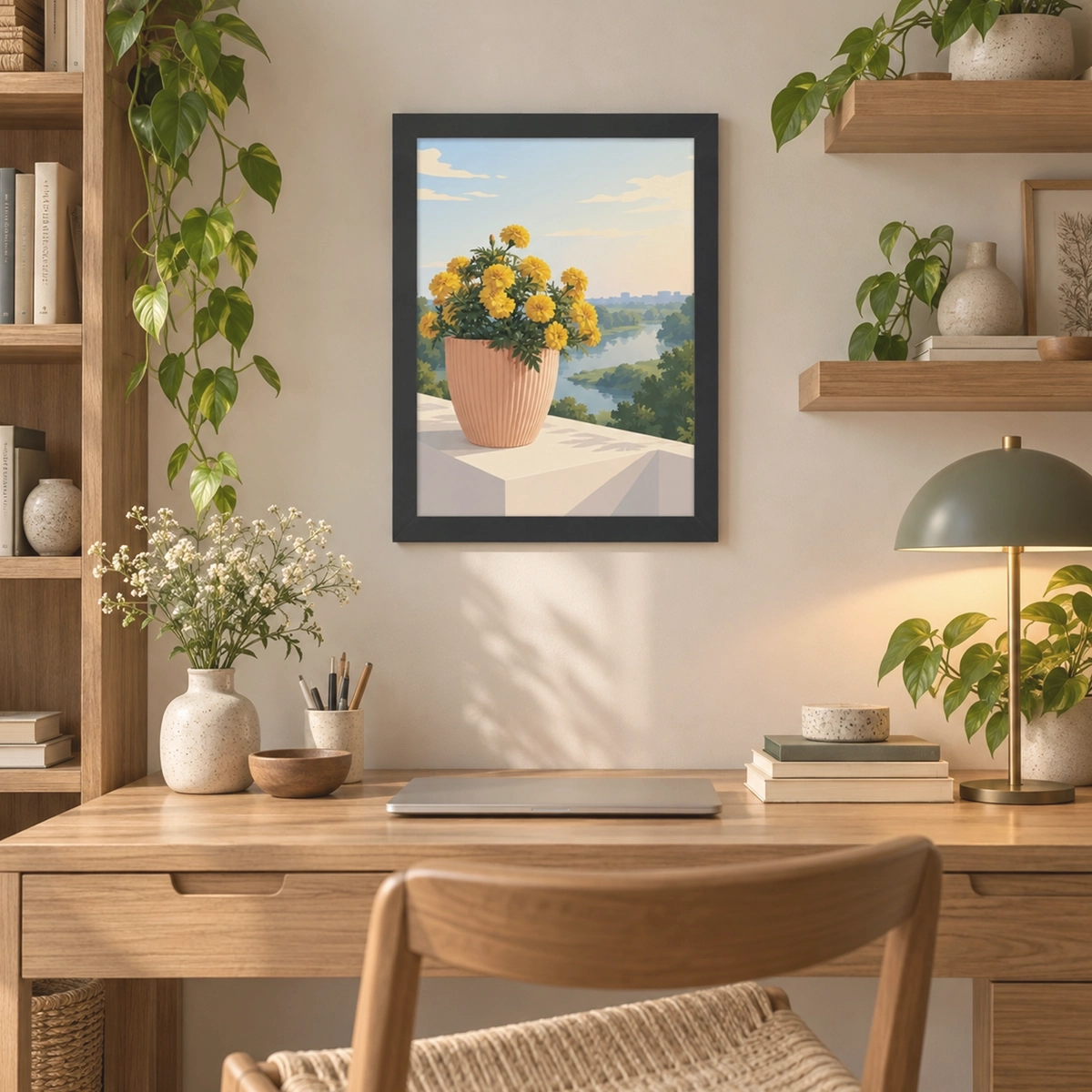 Potted Genda Phool Framed Poster_FR_034_WH_2