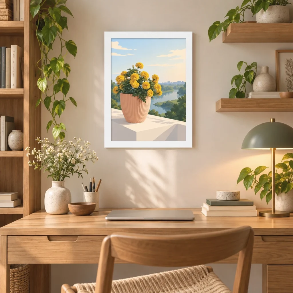 Potted Genda Phool Framed Poster_FR_034_WH_2