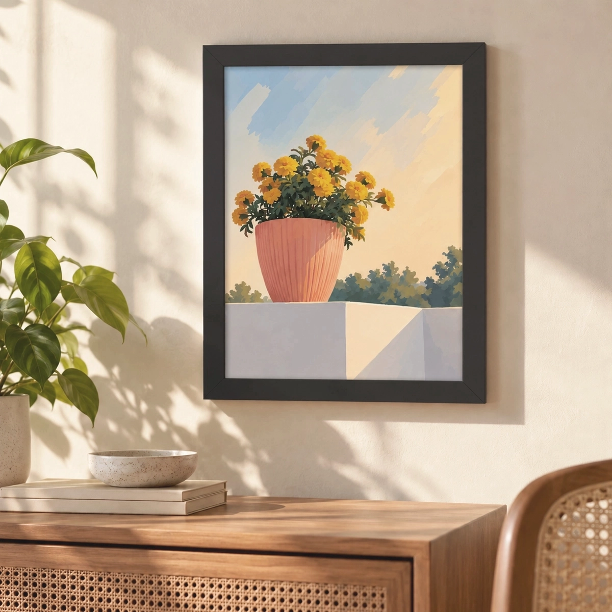 Sunlit Marigolds Framed poster
