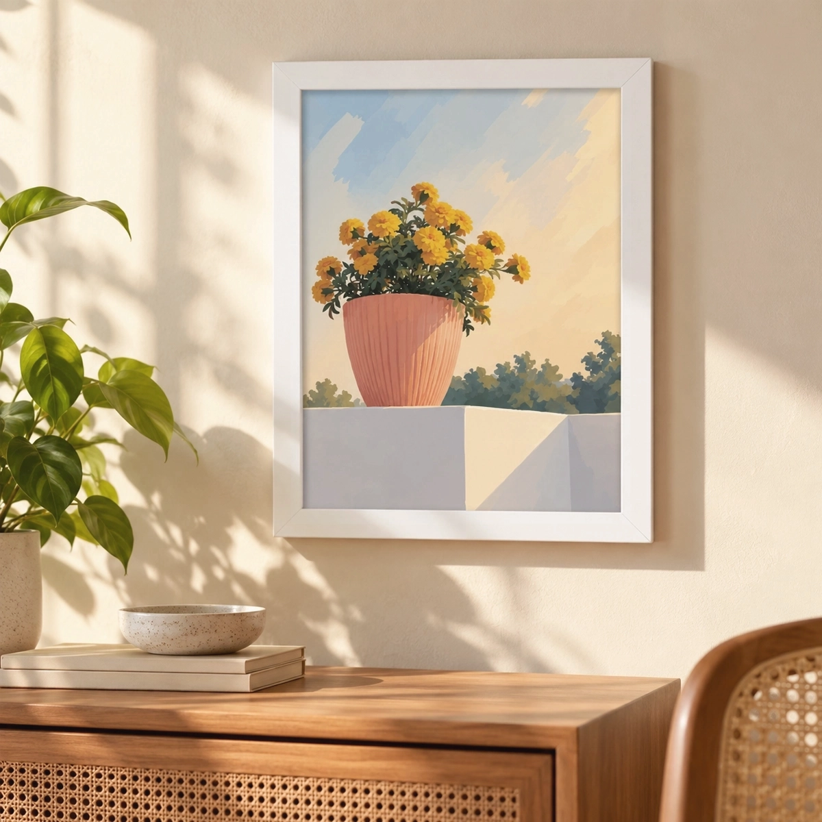 Sunlit Marigolds Framed poster